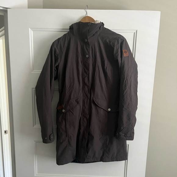 COLUMBIA Women's Grey Long Line Sherpa Hood Outdoor Parka Jacket Coat Small - Picture 1 of 7